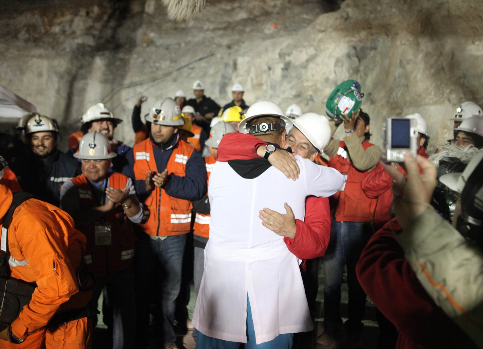 Celebration underground after the last Chilean miner was rescued