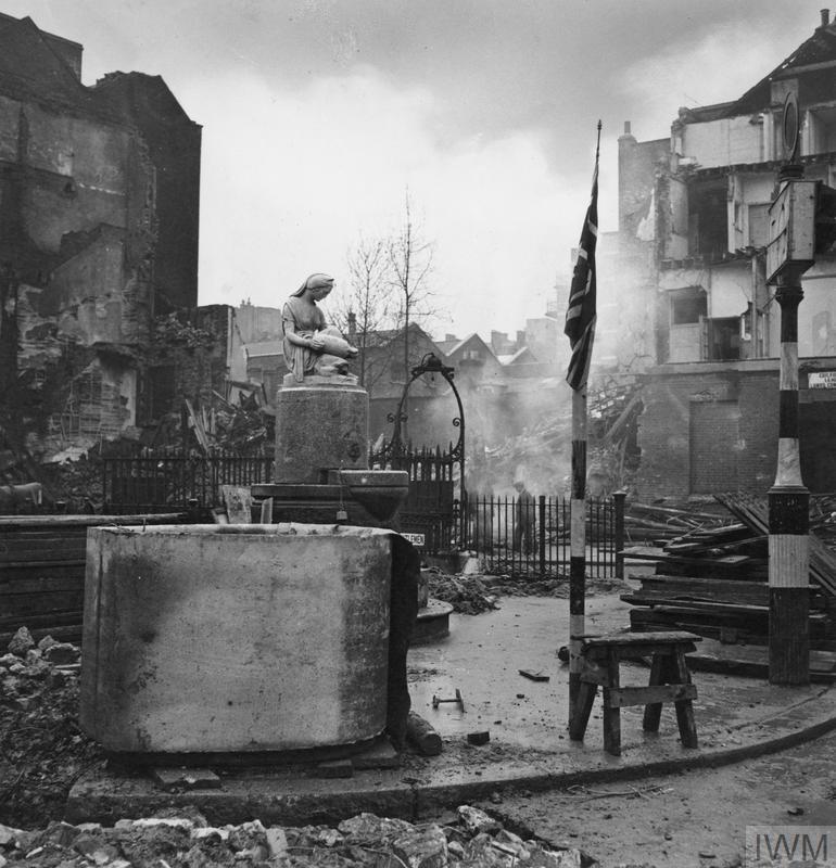 Bomb damage in Bloomsbury Square during the London Blitz